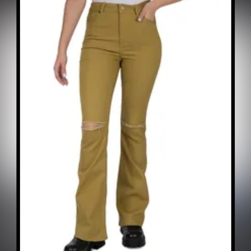 Indigo Rein Women's Highwaist Flare Jeans Yellow Size 7 Distressed